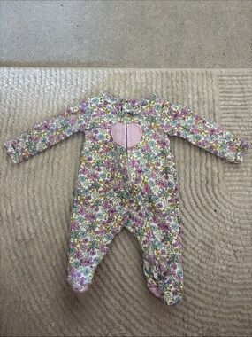 Carter's Pink & Green Floral Heart Zip-Up Footed One-Piece